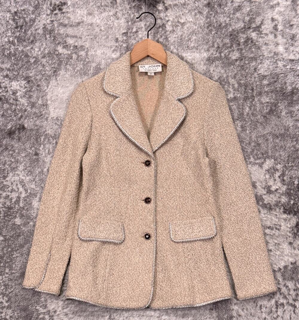 St John Jacket 2 Womens Santa Knit Button Front Blazer